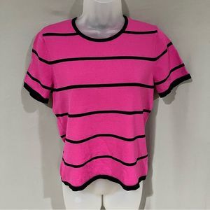 KASPER Womens Casual Short Sleeve Top Striped Knit Pink Black Size 10